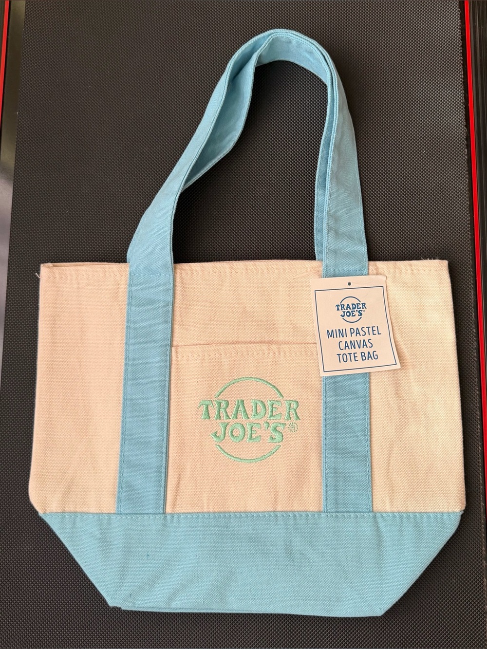 Brand New Trader Joe's Mini Pastel Blue Canvas Tote Bag With Tag
